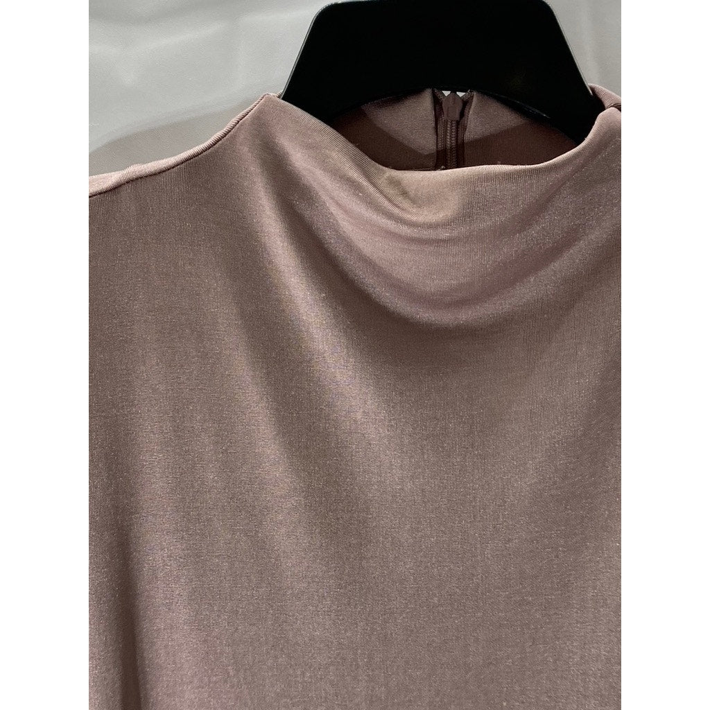 ZARA Women’s Pink Silk Mock-Neck Long Sleeve Side-Ruched Mini Dress SZ S