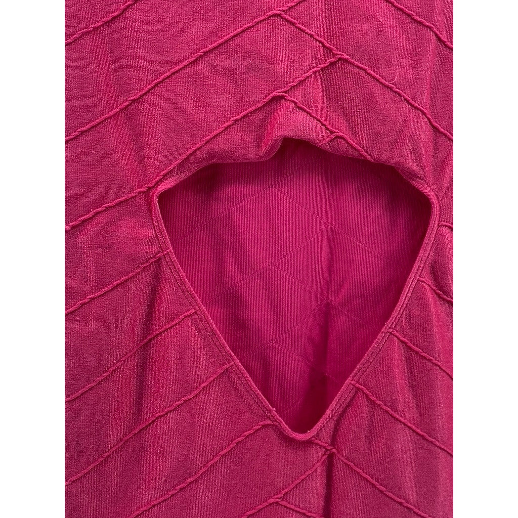 BEBE Women's Petite Bright Rose Scoop-Neck Cutout Back Bodycon Mini Dress SZ P/S