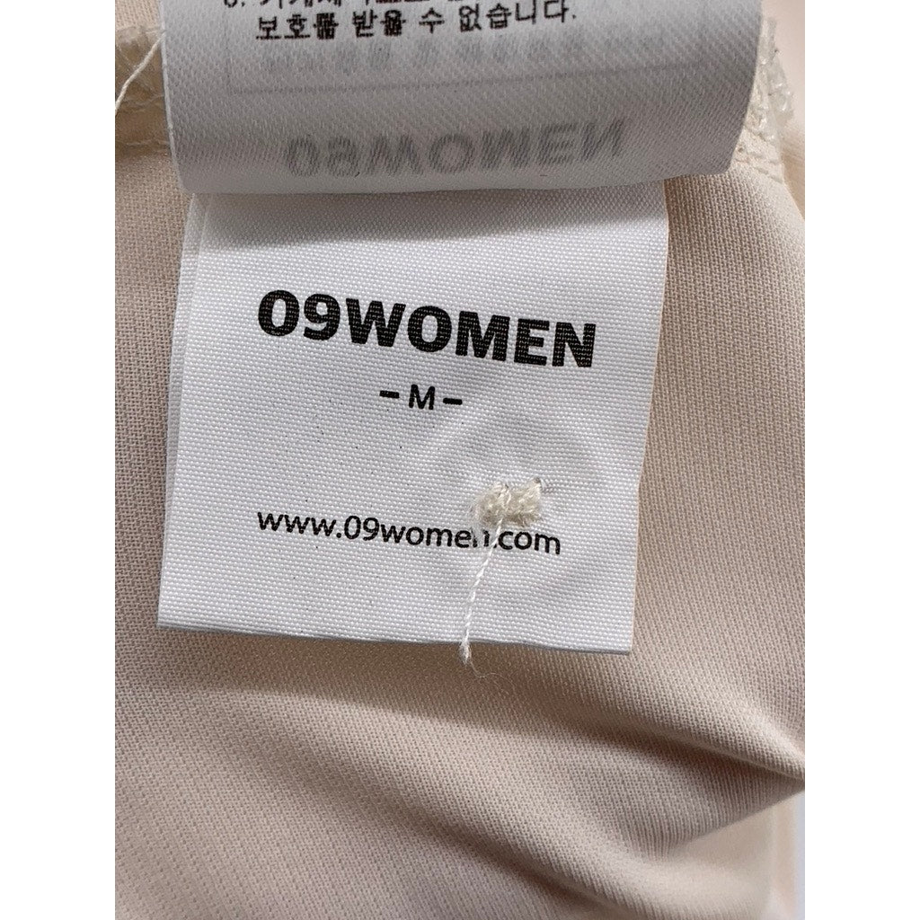 09WOMEN Women's Beige Regular-Fit Long Sleeve Button-Up Top SZ M