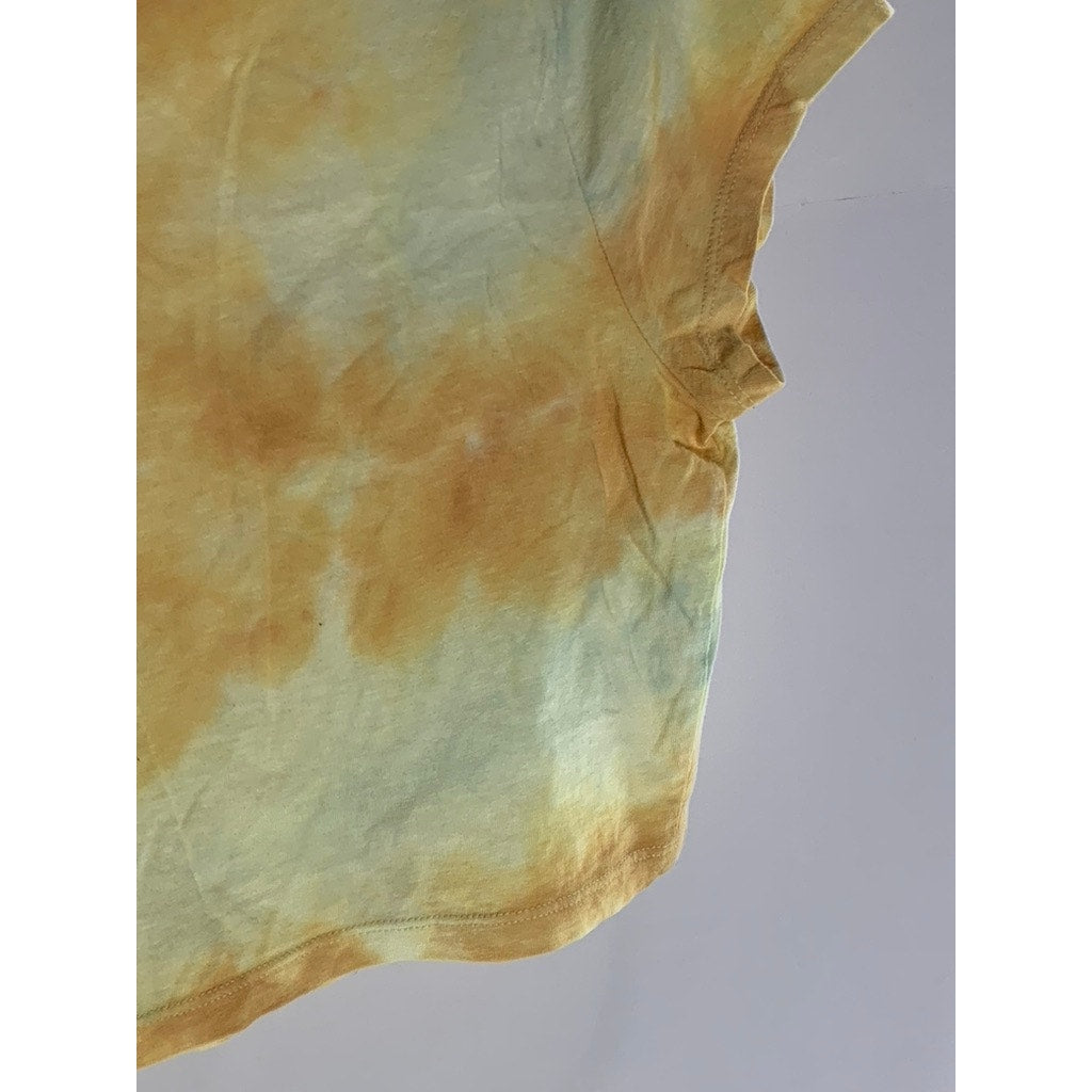 WILD FABLE Women's Yellow/Gold Tie-Dye V-Neck Short Sleeve Crop Top SZ S