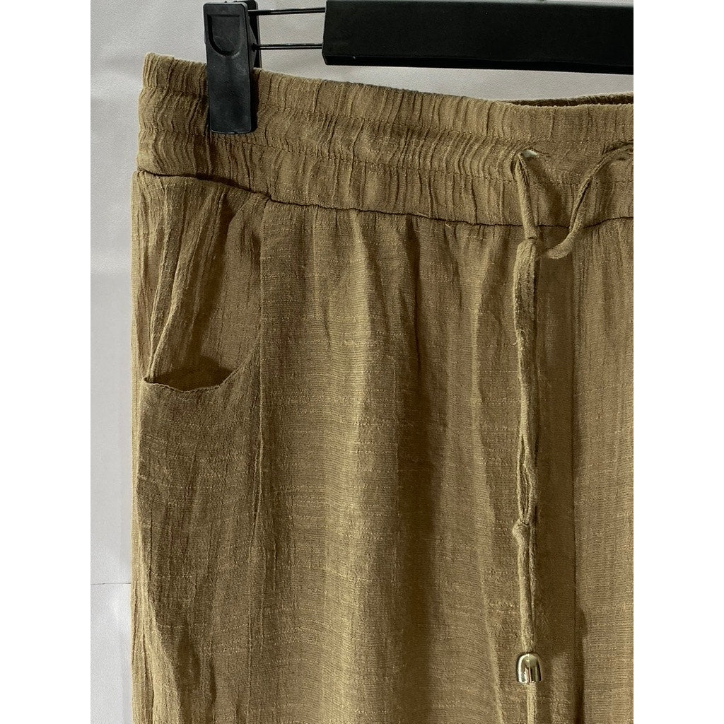 BEACH BREAK Women's Tan Lightweight Drawstring Pull-On Pants SZ M
