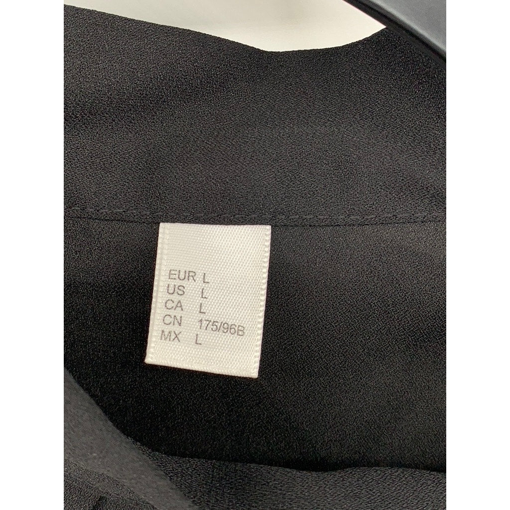 UNBRANDED Women's Black Neck-Tie Short Sleeve Top SZ L