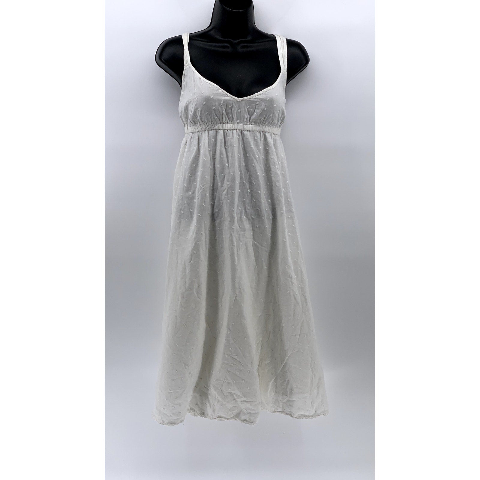 CALVIN KLEIN JEANS Women’s White Knit V-Neck Sleeveless Midi A-Line Dress SZ L