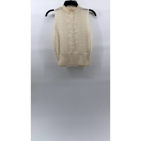 ZARA Women's Beige Knit Floral Sleeveless Pullover Top SZ S