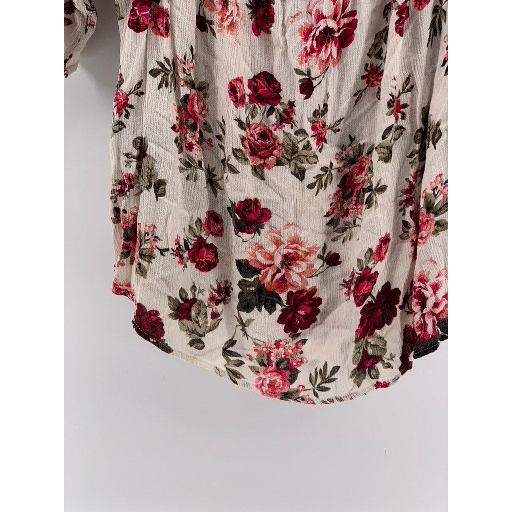 AMBIANCE Women's White-Red Floral Short Sleeve Top SZ 3XL