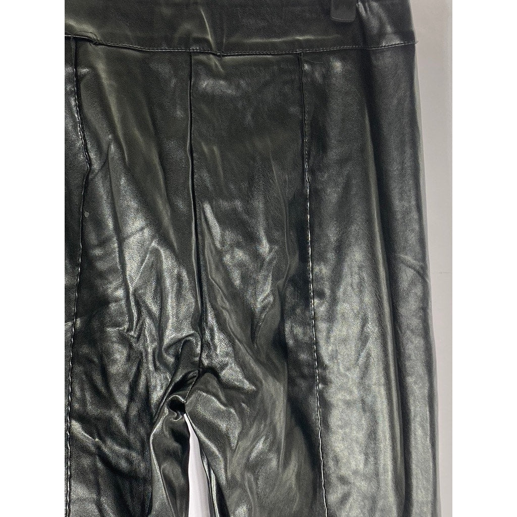 PRINCESS POLLY Women's Black Solid Braden Faux-Leather Wide-Leg Pull-On Pant SZ6