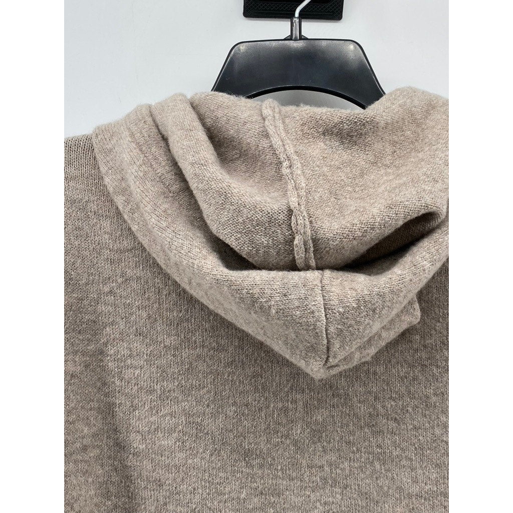 STITCHDROP Women's Beige Cable-Knit Long Sleeve Hooded Knee Sweater Dress SZ S