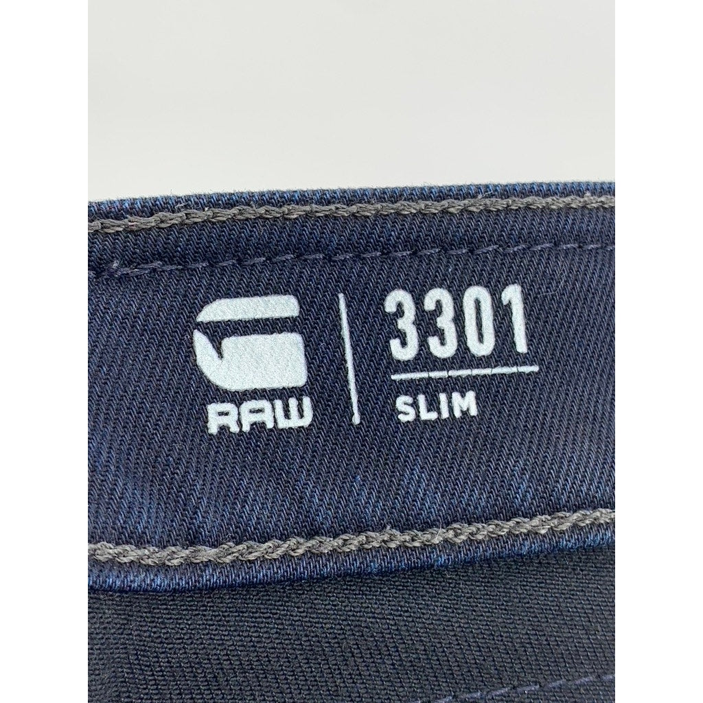 G-STAR RAW Men's Indigo Denim 3301 Slim-Leg Button-Fly Jeans SZ 36X32