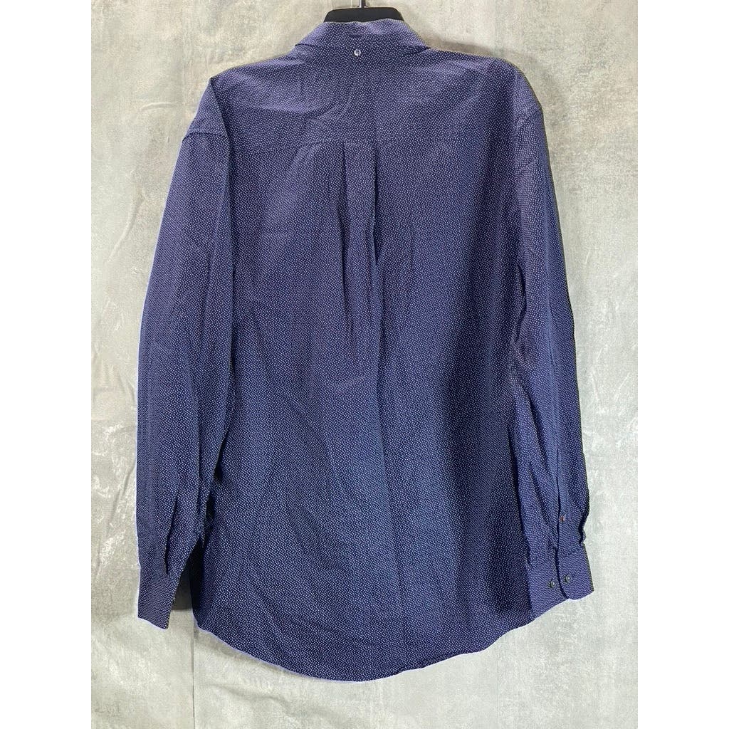TOMMY HILFIGER Men's Navy Dot 100's 2-Ply Button-Up Long Sleeve Shirt SZ XL