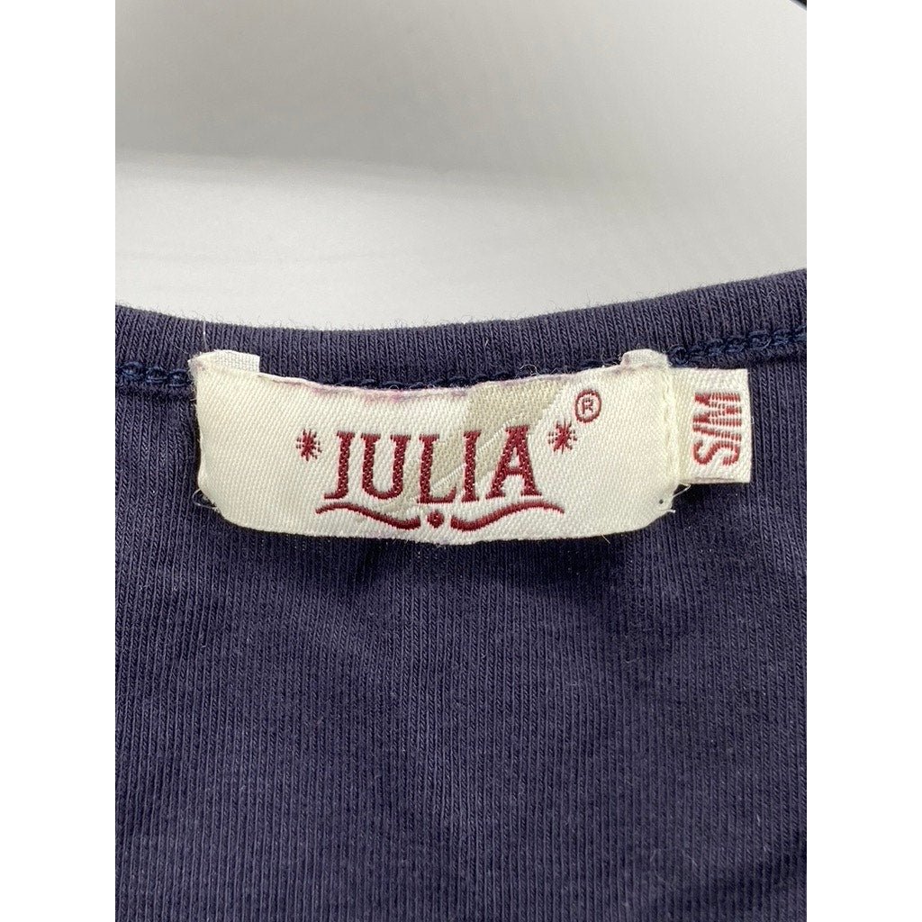 JULIA Women's Blue Star Studded Distressed Short Sleeve Crewneck Mini Dress SZ S