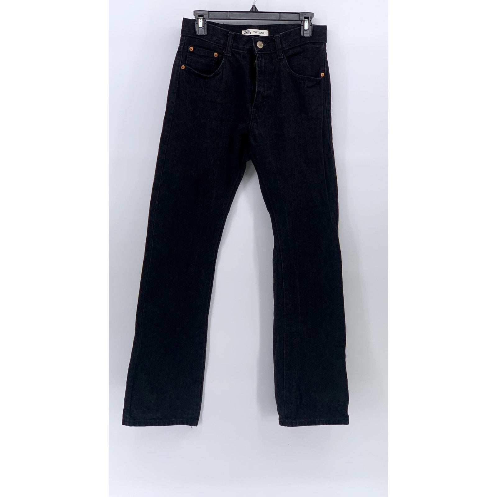 ZARA Men's Black Denim Straight-Leg Regular-Fit Five Pocket Jeans SZ 29