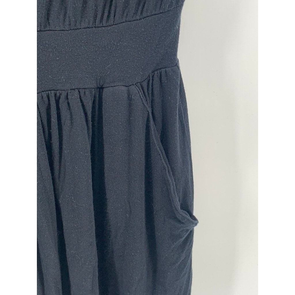 THEORY Women's Black Solid Crewneck Cap Short Sleeve Pocket Mini Dress SZ S