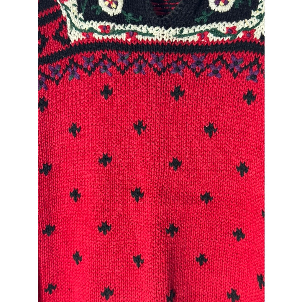 WOODSTOCK INTERNATIONAL BY BERNARD Women's Red/Multi Vintage Knit Sweater SZ 36