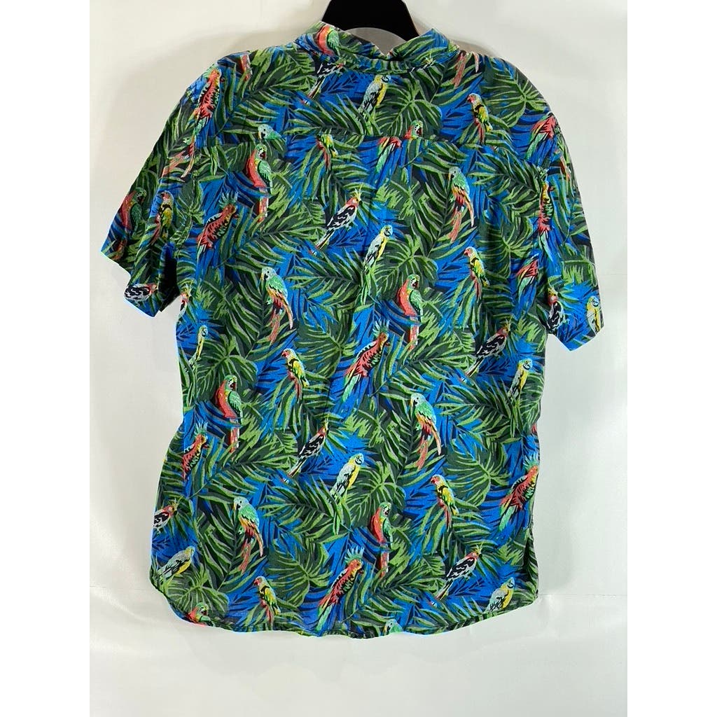 AMERICAN EAGLE OUTFITTERS Men's Green Tropical Parrot Button-Up Shirt SZ 2XL
