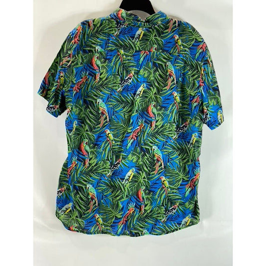 AMERICAN EAGLE OUTFITTERS Men's Green Tropical Parrot Button-Up Shirt SZ 2XL