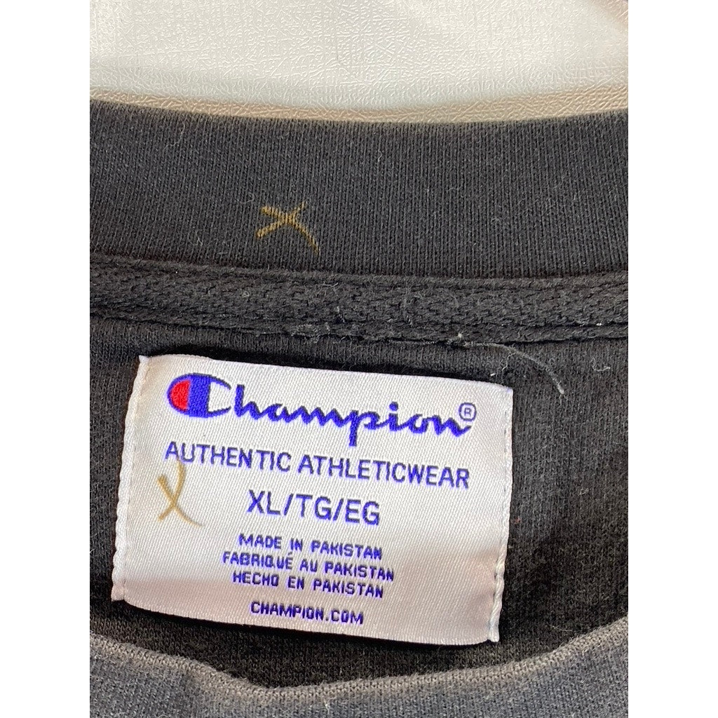 CHAMPION Authentic Men's Black Logo Crewneck Pullover Basic Sweatshirt SZ XL