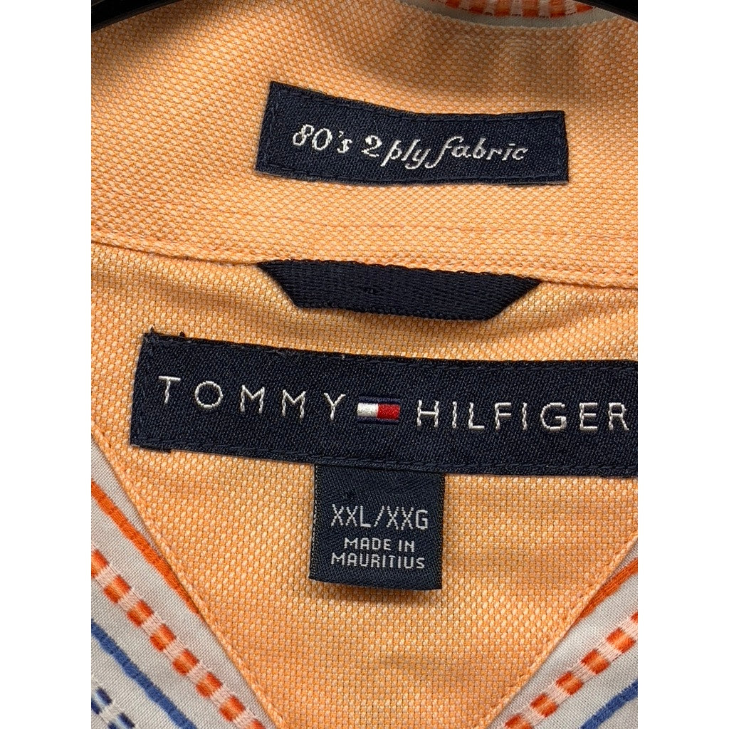 TOMMY HILFIGER Men's Blue-Orange Textured 80's 2 Ply Button-Up Shirt SZ 2XL