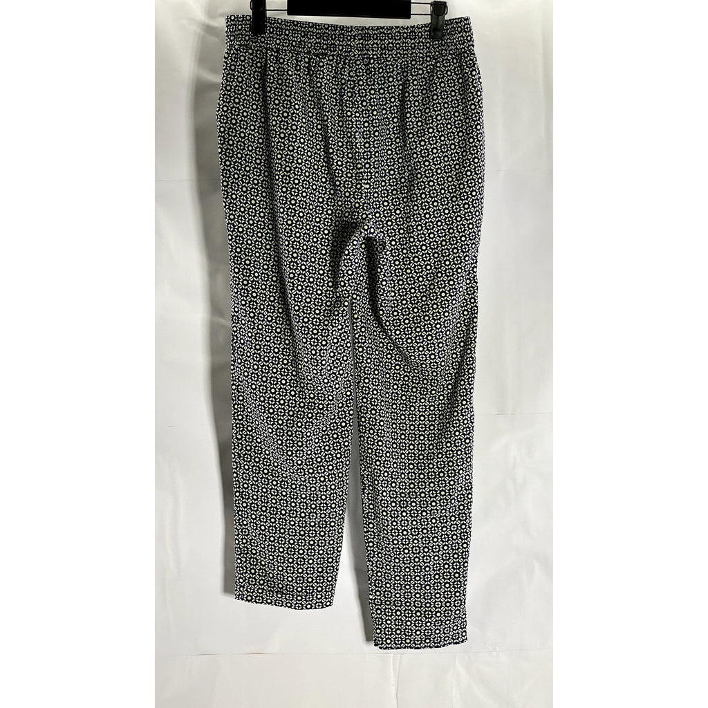 J. CREW Women's Blue/White Geo Print Drawstring Elasticized Pants SZ 4