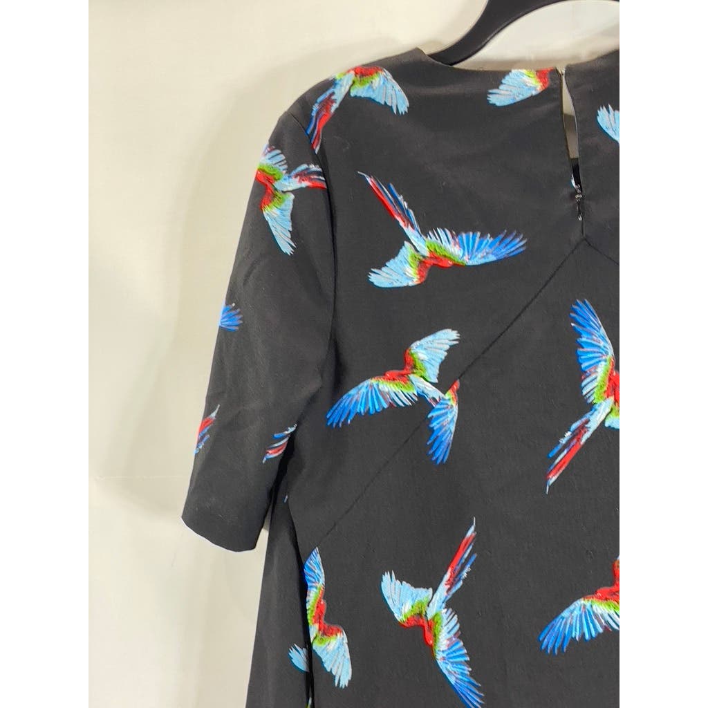 FRNCH Women's Black Bird Printed Crewneck Short Sleeve Mini Dress SZ M