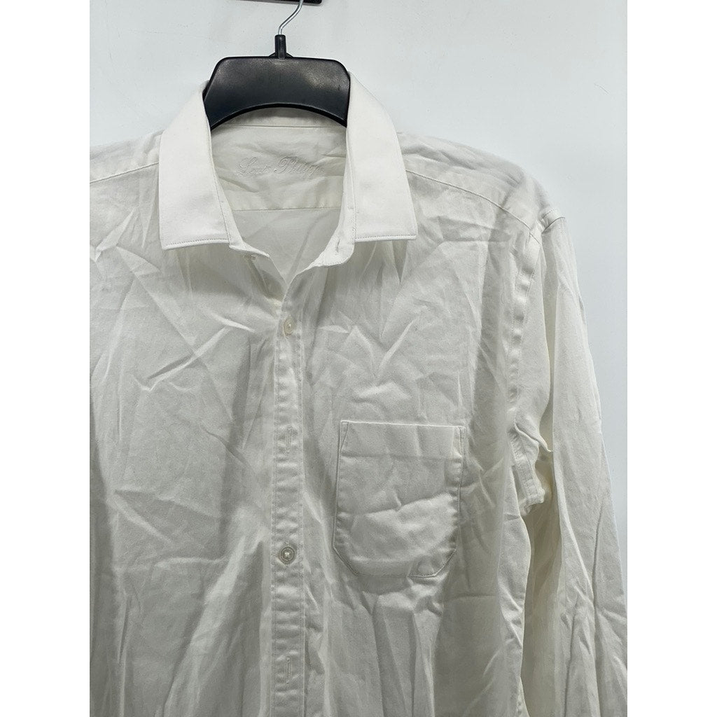 LOUIS PHILIPPE Men's White Solid Button-Up Slim-Fit Long Sleeve Shirt SZ S