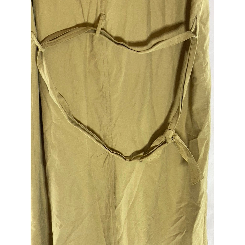 NEW FAST Women's Tan Button-Front Belted Sleeveless Trench Coat SZ 12