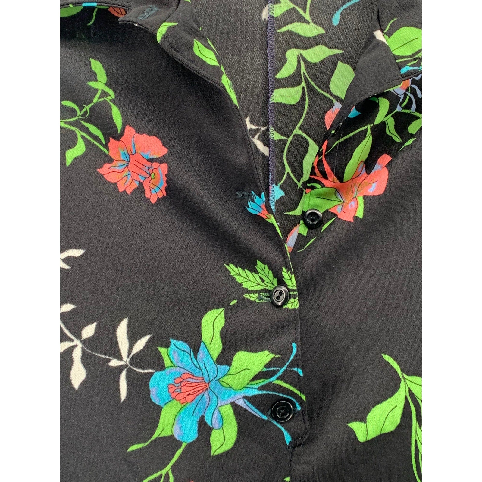 UNBRANDED Women's Blac-Multi Floral Print Button-Up Long Sleeve Top SZ M