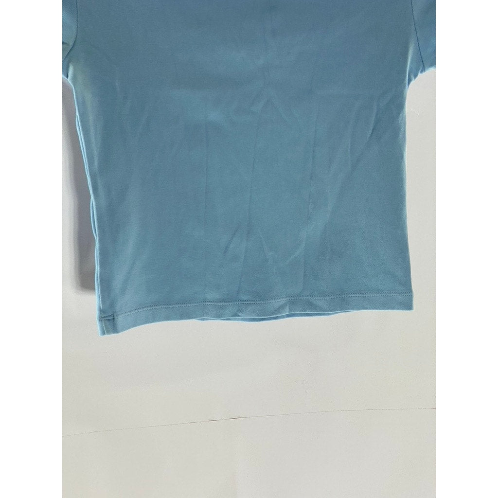 UNIQLO Women's Light Blue Crewneck Solid Fitted Short Sleeve Crop Top SZ XS\