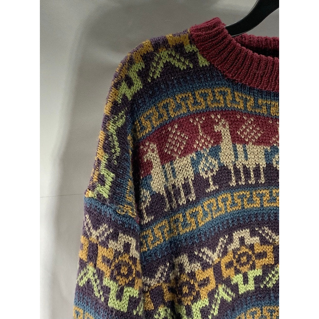 VINTAGE Men's Multicolor Printed Crewneck Long Sleeve Knit Sweater SZ M