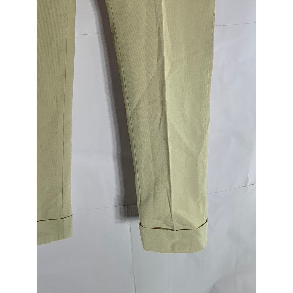 UNBRANDED Men's Tan Slim-Leg Adjustable Waist Cuffed-Hem Pants SZ 32