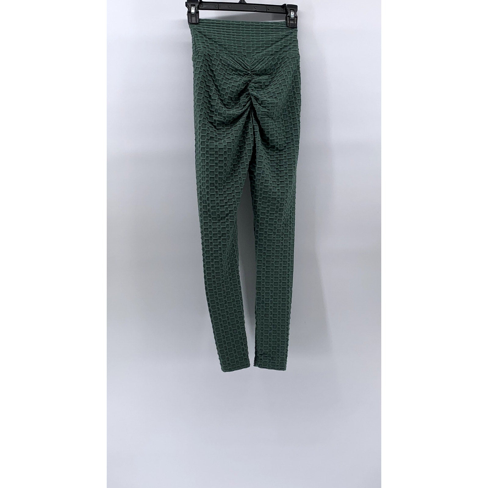 FOREVER 21 Women's Forest Green Textured Ruched-Back Pull-On Casual Leggings SZS