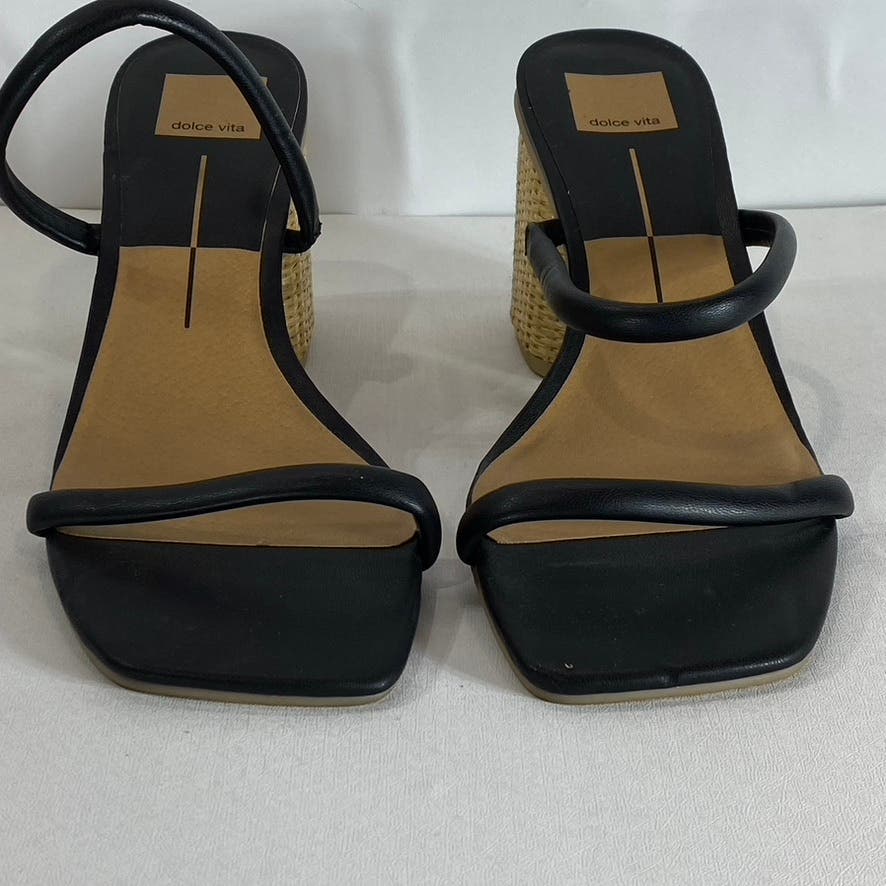 DOLCE VITA Women's Black Stella Netra Square-Toe Slip-On Block-Heel Sandal SZ9.5