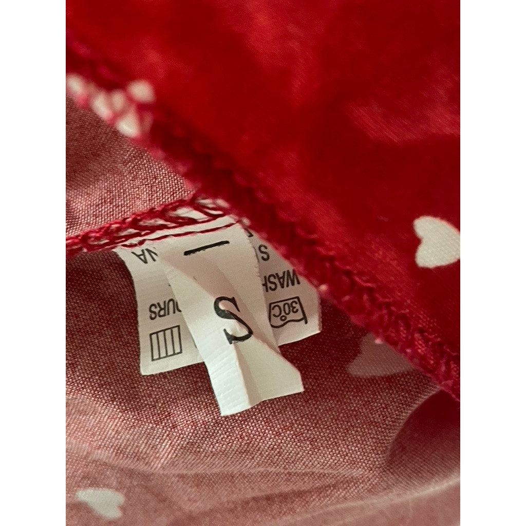 UNBRANDED Women's Red/White Polka Dot Tie-Sleeve Ruffle V-Neck Top SZ S