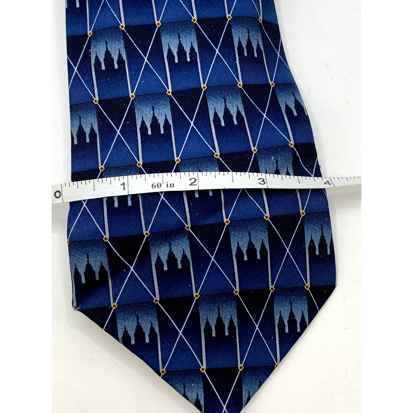 EAGLE NECKWEAR Men's Navy Blue Castle Design Abstract Regular Tie