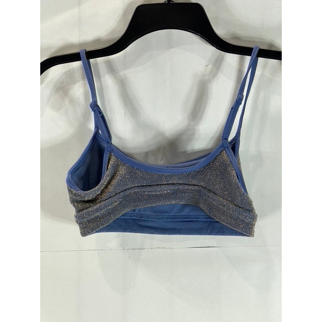 AMERICAN EAGLE AERIE Women's Marbled Blue Sparkle Straight Scoop Bikini Top SZXS
