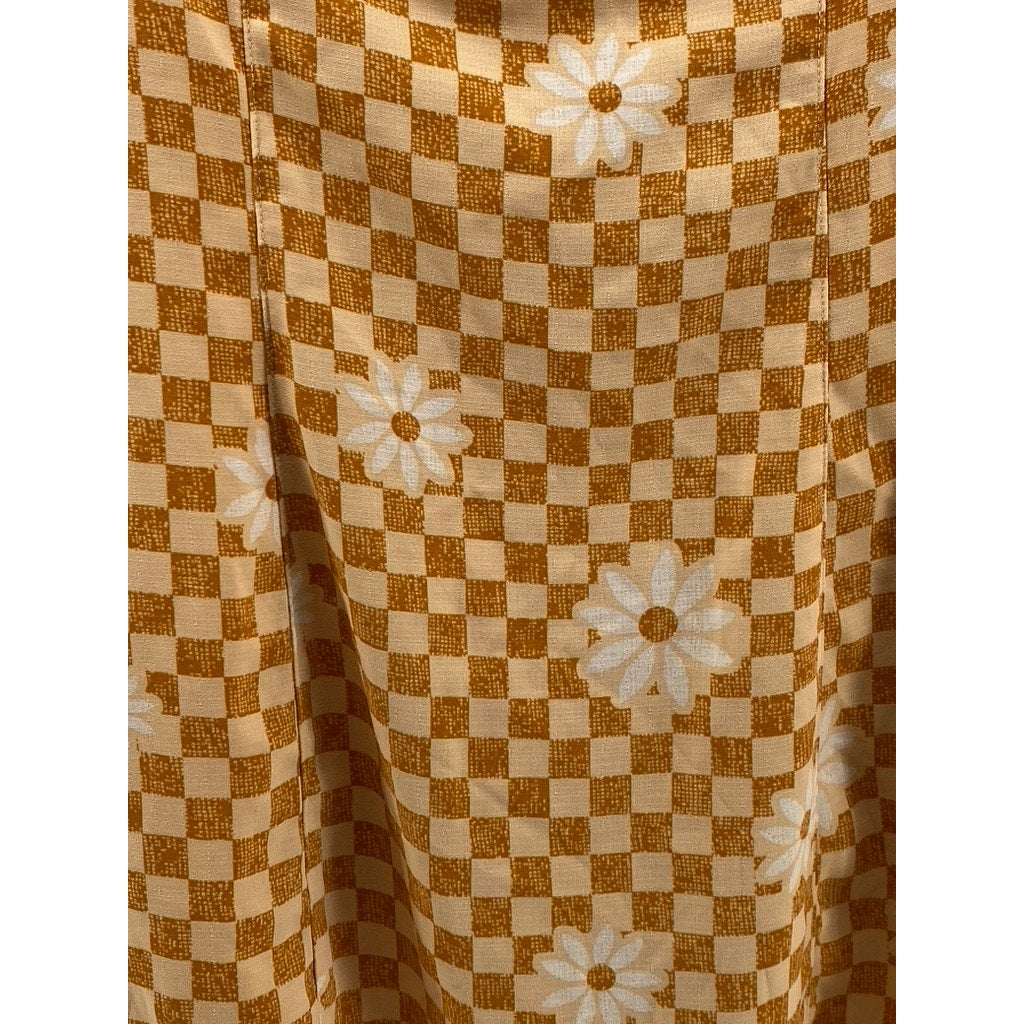 URBAN OUTFITTERS Women's Orange Checkered Daisy Print Cowl-Neck Mini Dress SZ L