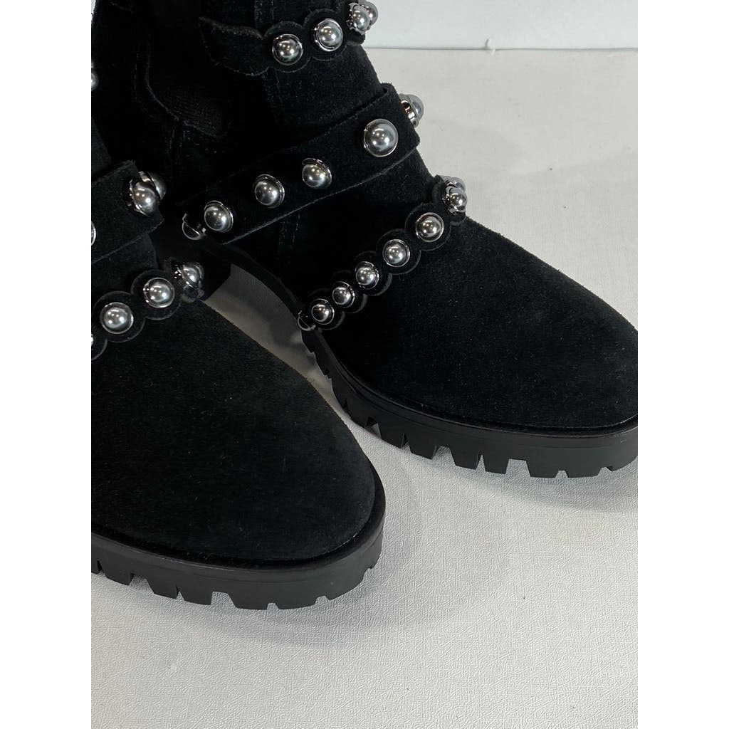 KARL LAGERFELD PARIS Women's Black Pia Faux Pearl Studded Chelsea Boots SZ 7