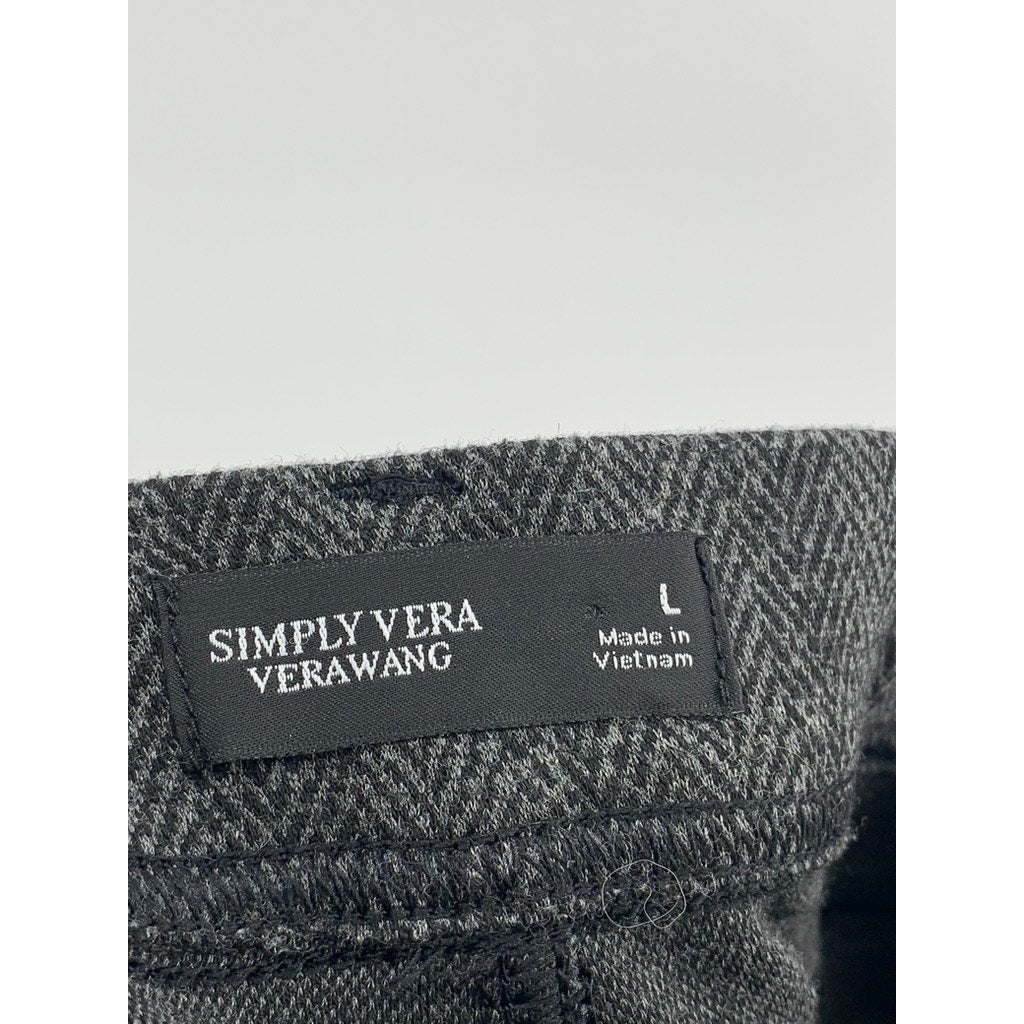 SIMPLY VERA VERA WANG Women's Gray Herringbone Straight Leg Pants SZ L