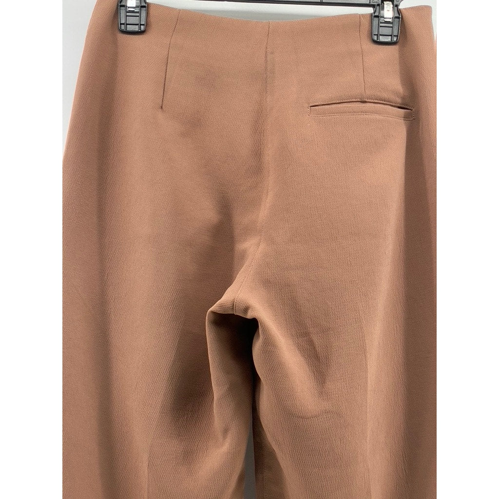 WILFRED Women's Brown Straight-Leg Pleated High-Rise Cropped Trousers SZ 2