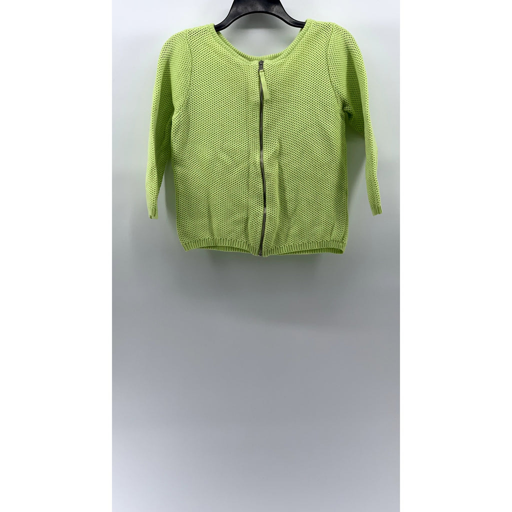 PER SE Women's Lime Green Knit Crewneck Zip-Up Long Sleeve Sweater SZ S