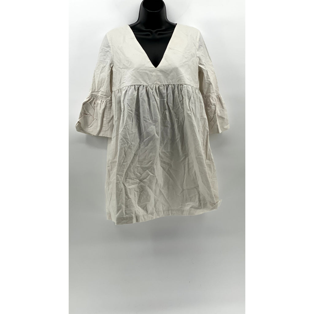 SUNDAY BEST Women's White Solid V-Neck Elbow Bell Sleeve A-Line Mini Dress SZ XS