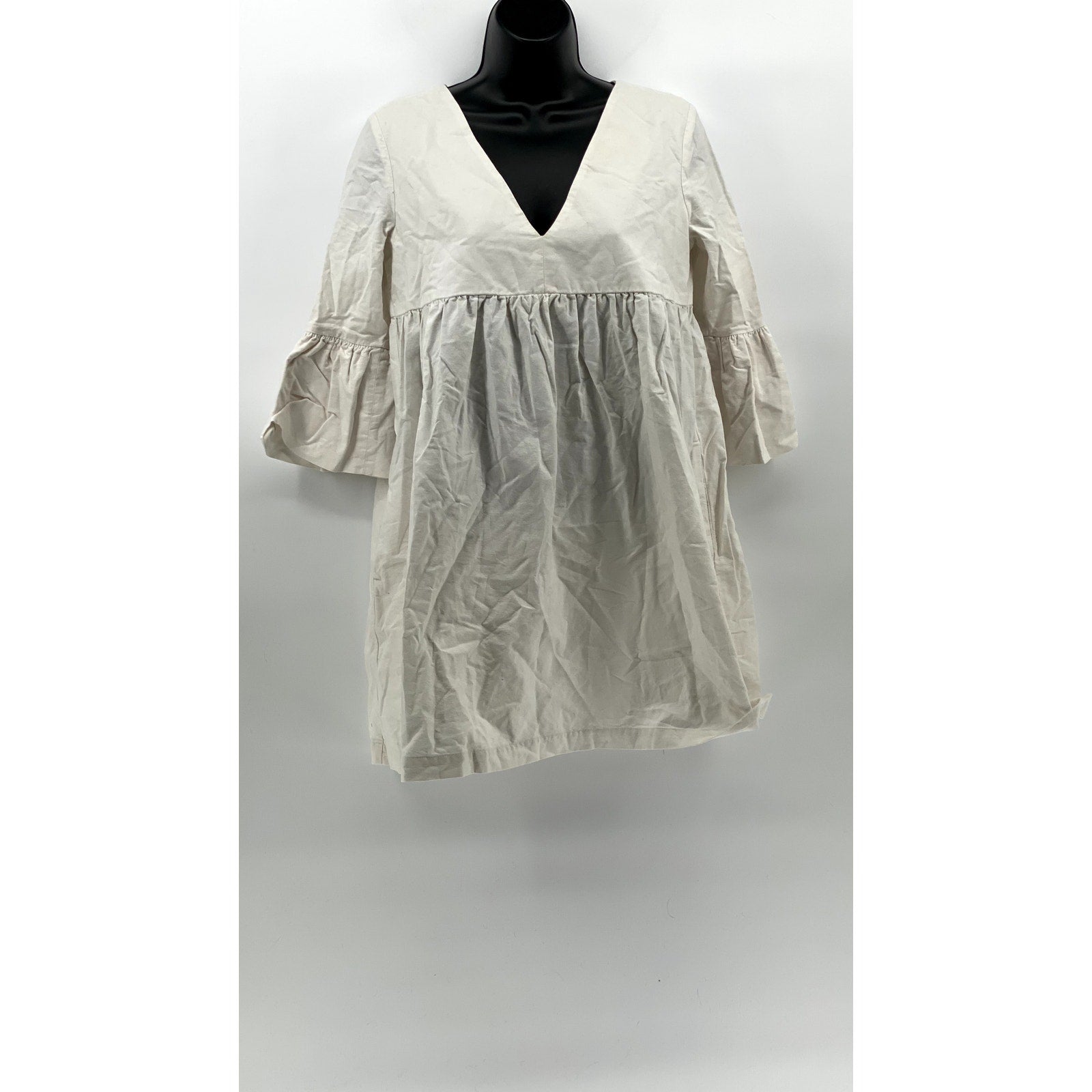 SUNDAY BEST Women's White Solid V-Neck Elbow Bell Sleeve A-Line Mini Dress SZ XS