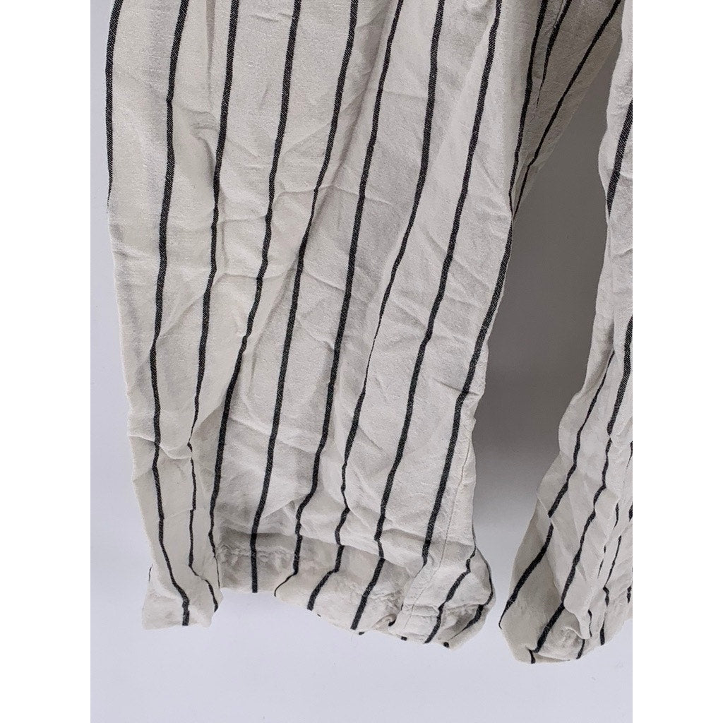 ANN TAYLOR LOFT Women's Petite Black-Cream Striped Linen-Blend Jumpsuit SZ XSP