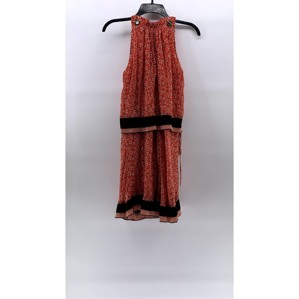 DEREK LAM 10 CROSBY Women's Orange Floral Layered Sleeveless Halter Dress SZ 0