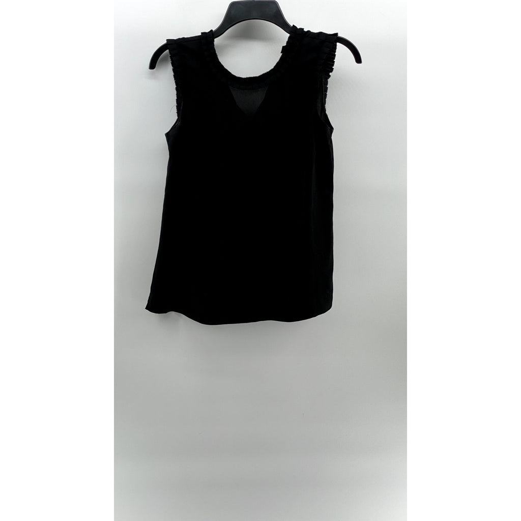 J.CREW Women's Black Solid Semi Sheer Tie-Back Crewneck Sleeveless Top SZ 00