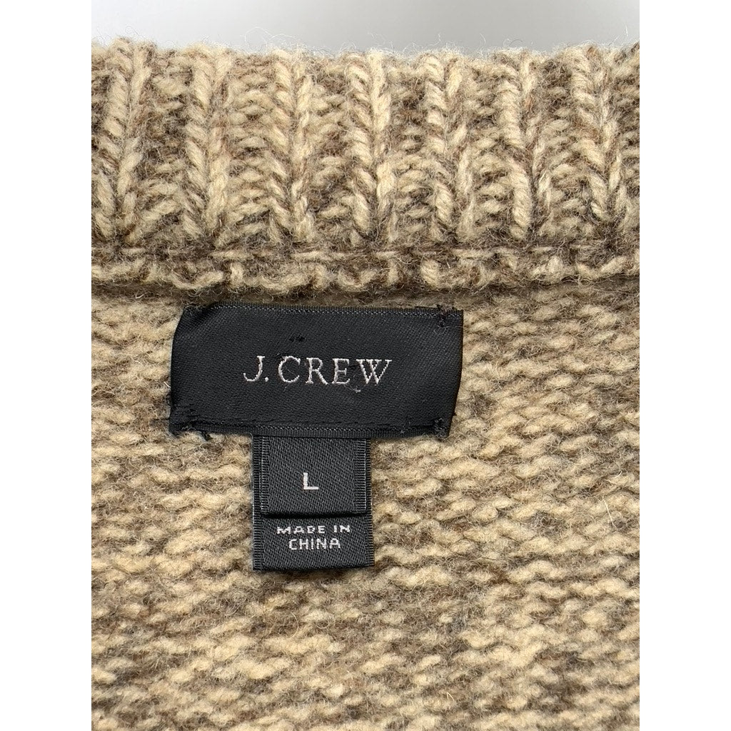 J.CREW Men's Tan Knit Lambs Wool Crewneck Long Sleeve Pullover Sweater SZ L