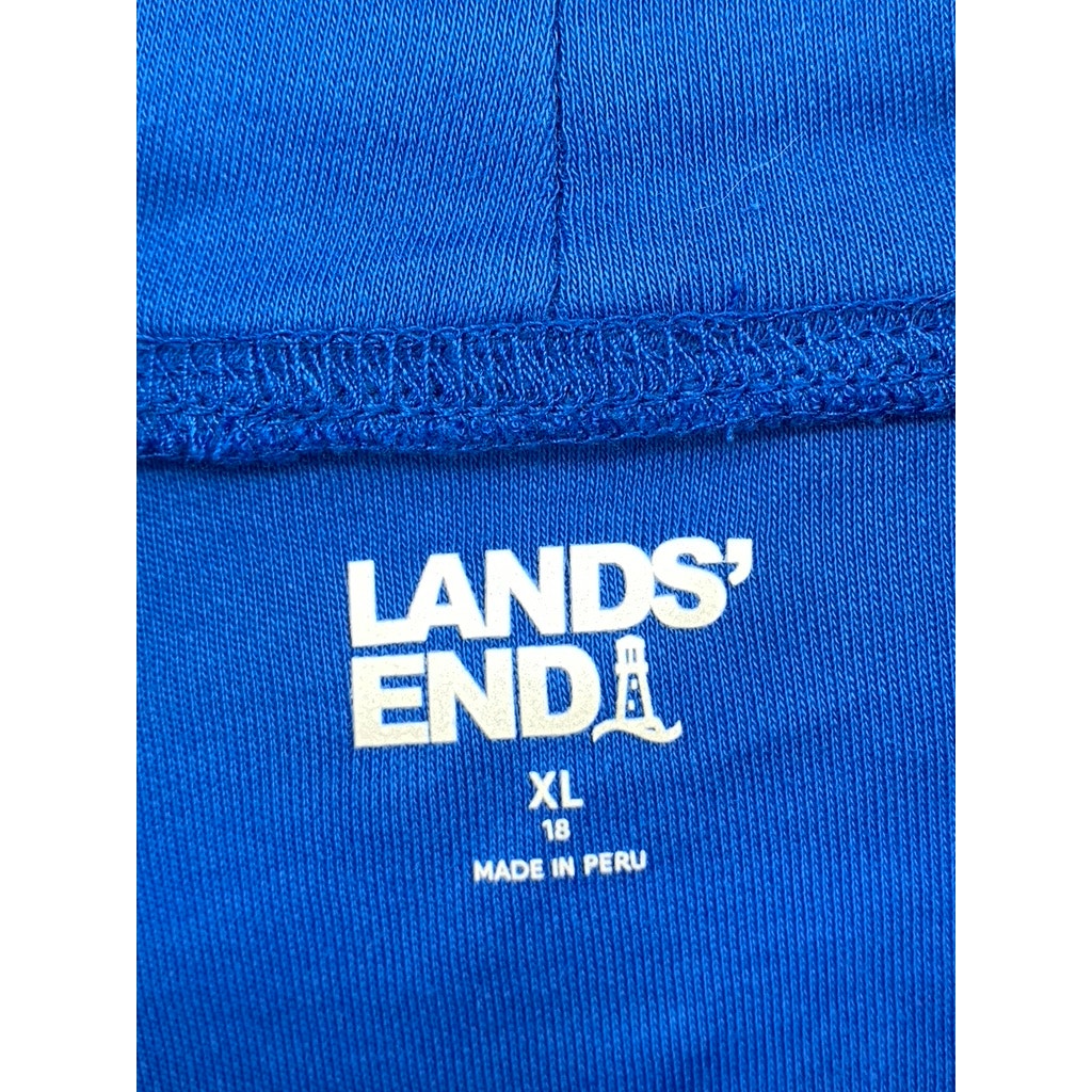 LANDS END Women's Relaxed Cotton Mock Neck Long Sleeve Bright Blue Shirt SZ XL