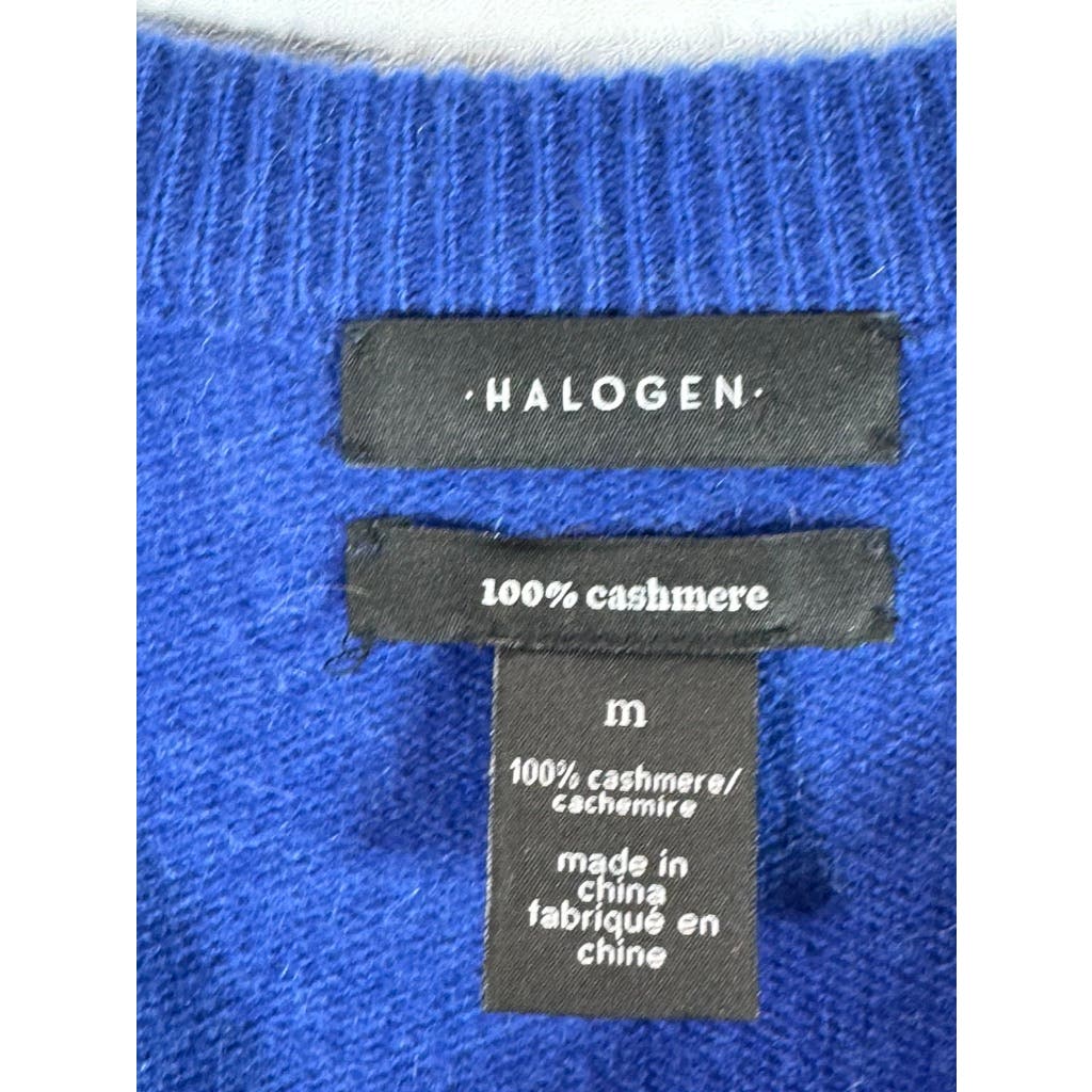 HALOGEN Women's Royal Blue Cashmere Crewneck Side-Slit Pullover Sweater SZ M