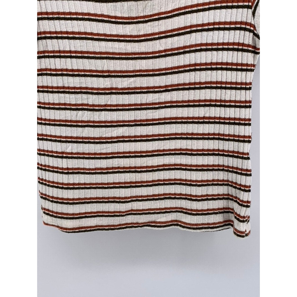DON'T ASK WHY Women's White-Red Striped Crewneck Short Sleeve Top SZ OS