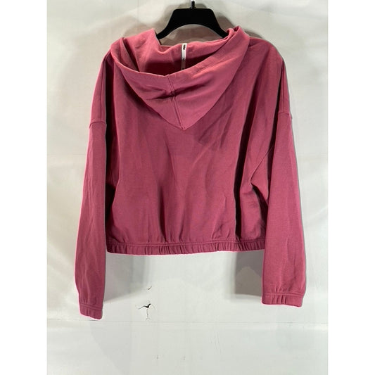 PUMA Women's Pink Logo Half Zip Cropped Dropped Shoulder Pullover Hoodie SZ M