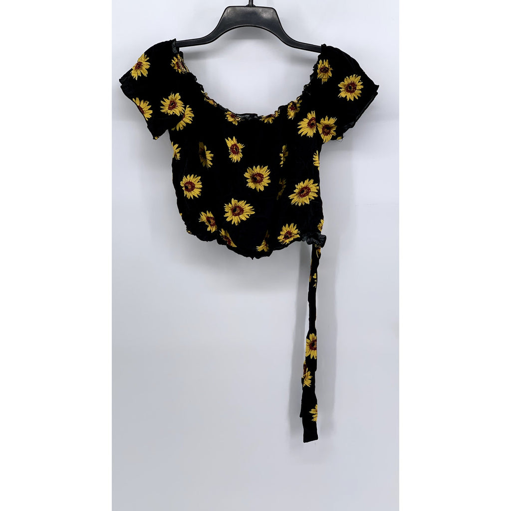 SHEIN CURVE Women's Plus Black Sunflower Crop Top SZ 0X